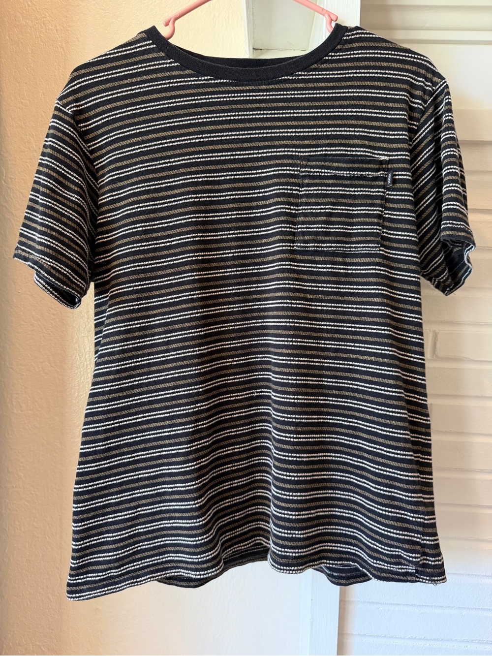 Matix Striped Pocket T-Shirt Men’s Medium Black Tan 100% Cotton Skate Casual